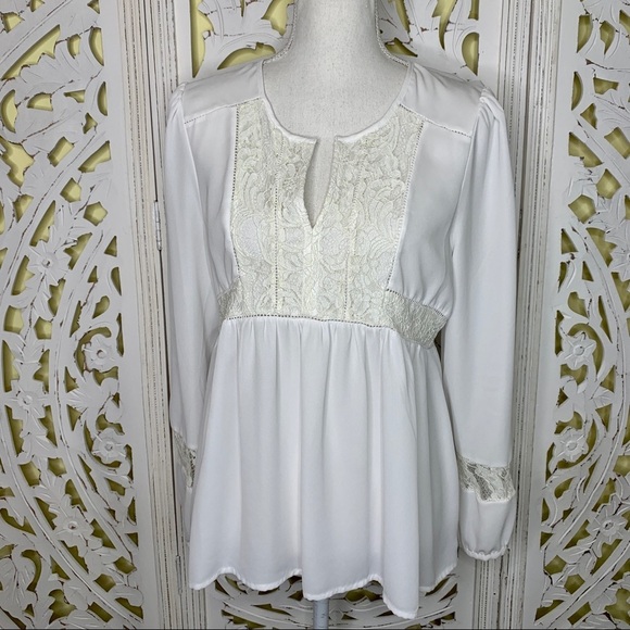 Daniel Rainn White Lace Peasant Blouse - Picture 1 of 4
